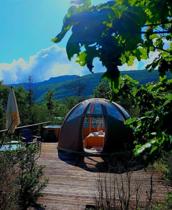 Bulle en bois sous les étoiles