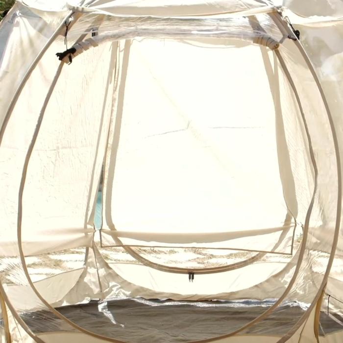 Transparent tent in beautiful landscape