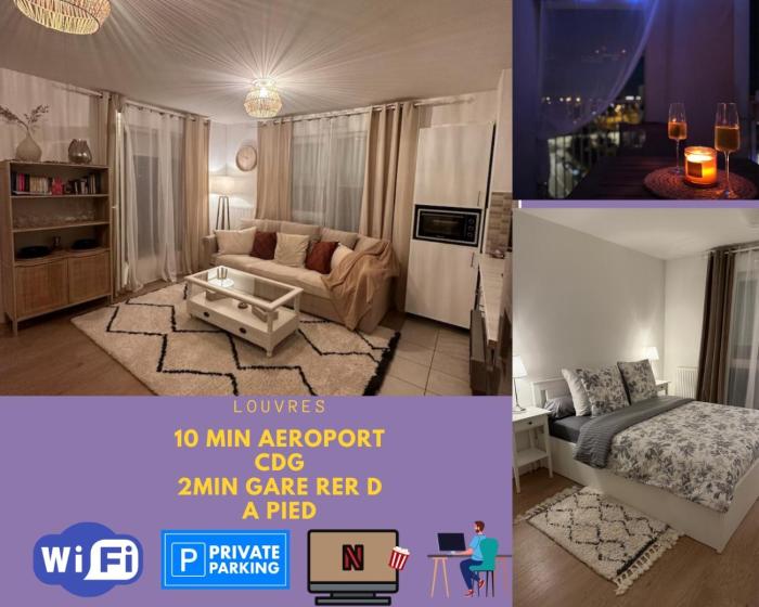 Cozy appartement situé à 10 min de aéroport de ROISSY CDG situé a 1 min à pied de la gare RER direction Paris centre 20min