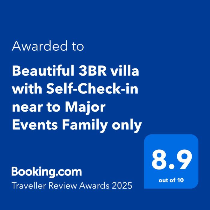 Beautiful 3BR villa with Self-Check-in near to Major Events Family only