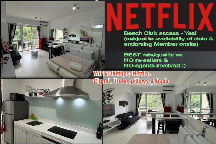 Beach condos at Pico de Loro Cove - Wi-Fi & Netflix, 42-50TVs with Cignal cable, Uratex beds & pillows, equipped kitchen, balcony, parking - guest registration fee is not included
