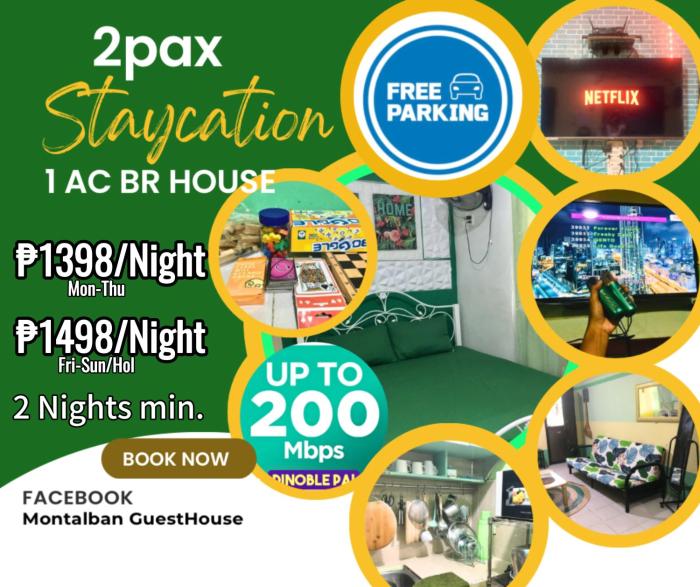 Montalban GuestHouse 1 AC Bedroom 200mbps FREE Netflix Parking Videoke Cook
