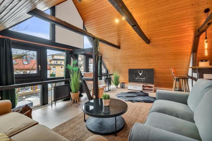 HIRSCH Stadt Apartment 7 - Parkplatz - Fensterfront - Stadtblick