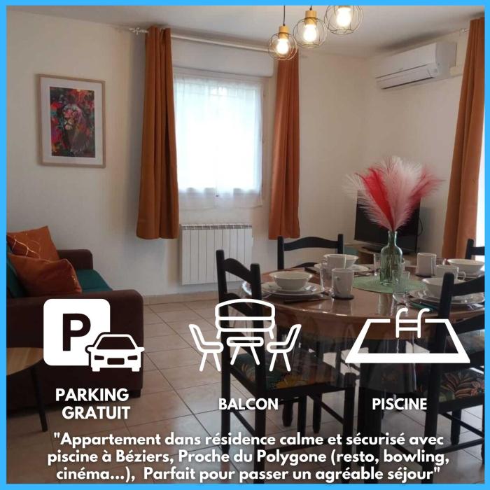 LÉtoile Biterroise - Appartement de Vacances avec Piscine et Parking gratuit à Béziers