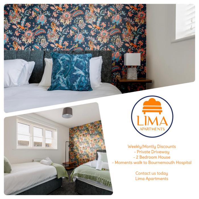 2 bedroom House-Driveway - Bournemouth Hospital - Long Stay Discounts - Lima Apartments Ltd