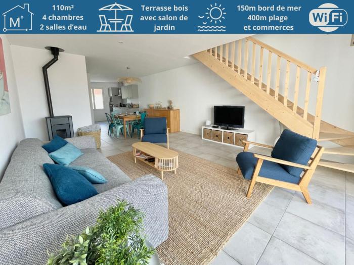 Maison moderne, 4 chambres, 150m de la mer, terrasse, WIFI, quartier calme - FR-1-231-291