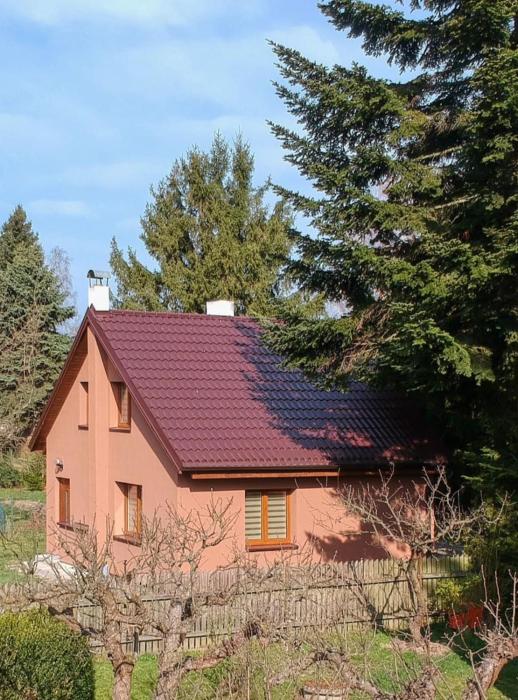 Chaloupka u jezera pod smrkem