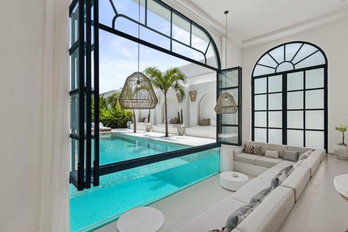 Chic All-White Villa with Pool and Fire Pit