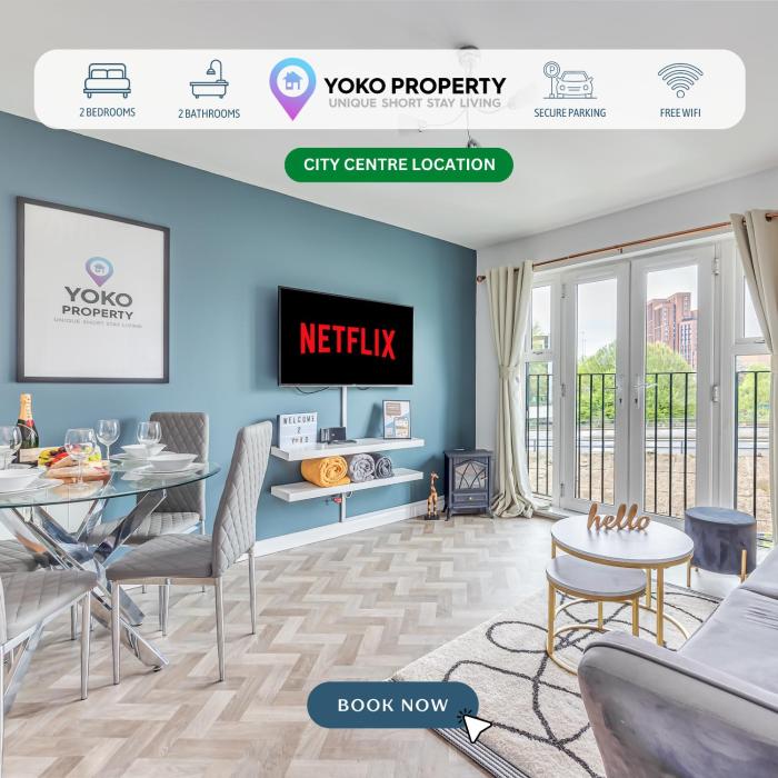 Beautiful Apartment in City Centre with Free Parking, Balcony, Work Desk, Self-Check-In, Fast Wifi and Smart TVs by Yoko Property