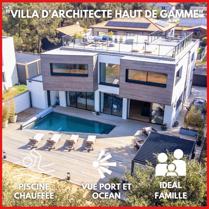 "ROOF TOP ET OCEAN" Villa dArchitecte, haut de gamme, 207 m2 habitables, 6 à 8 personnes, piscine chauffée, Roof Top vue Port et Océan, accès littoral à pied