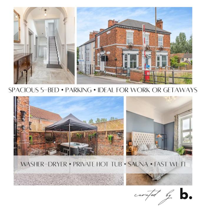 Riverside Georgian House with Hot Tub, Sauna & Parking