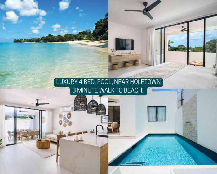 Walk to Beach, NEW LUX 4BD Villa & Pool! Near Holetown
