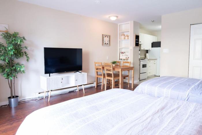 Beachy 2 Bed Studio Suite, Balcony and 4 Min to Lake