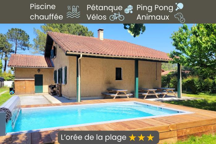 LOREE DE LA PLAGE, 15 pers, Charmante Maison rénovée classée 3 étoiles - Piscine chauffée - Terrain de pétanque - Ping pong à Vieux-Boucau