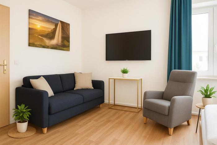 StayInn Möckern - 1 Studio Apartment für 3 Personen -1Zimmer mit Schlafsofa und Doppelbett-kein zweites Zimmer