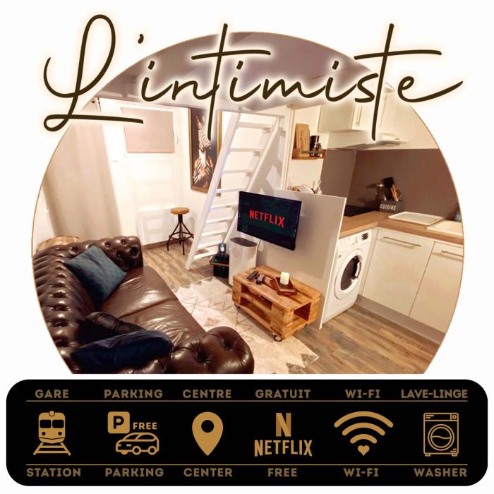 LINTIMISTE à Saint Lô - Atypique - Studio Duplex Privé tout équipé - Gare - Centre - Parking gratuit - Entrée autonome - Chambre en mezzanine - Wifi - Netflix - Lave-linge