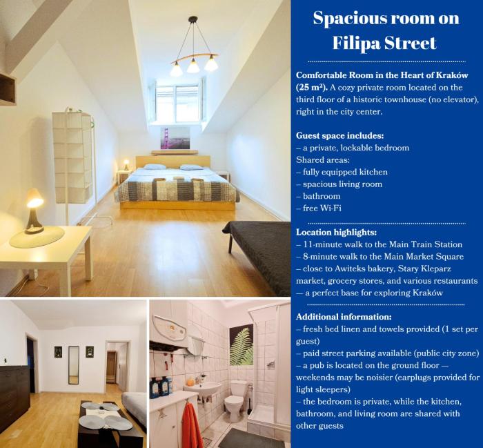 Przestronny pokój w mieszkaniu na Filipa