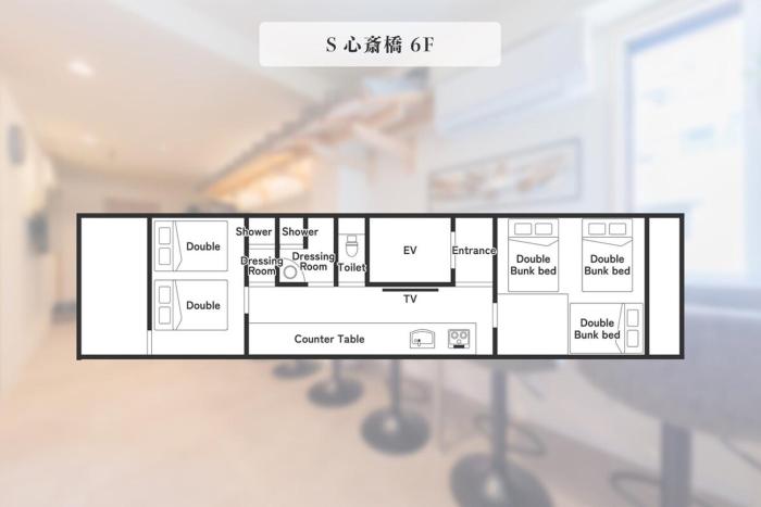 6階 ホテル花 道頓堀に位置する宿 ベッド9台 シャワー2台 観光に最適