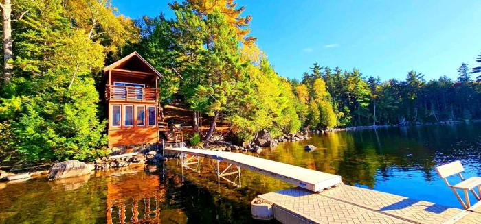 Adorable Water Cabin with Dock and Modern Interior in Maine