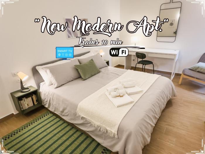 New Modern Apt - Treni 10min - Hiper WiFi - AC