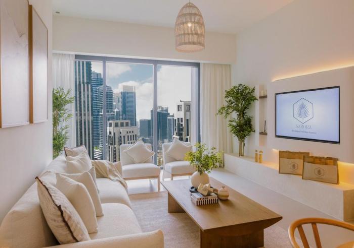 Sarora One - Japandi-Inspired 2-Bedroom Apartment in Act One, Downtown Dubai with Balcony & Burj Khalifa View