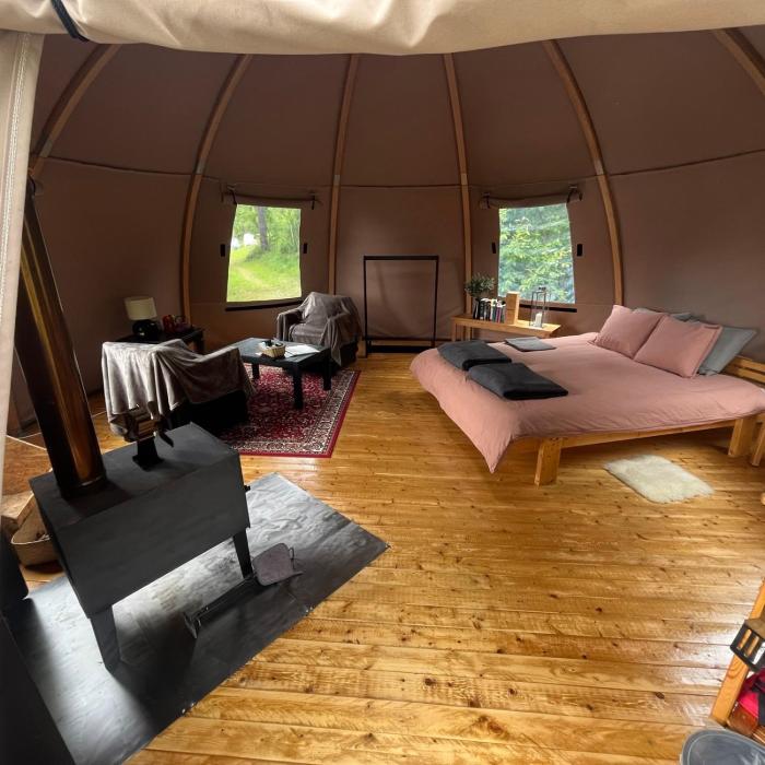 Romantic night in a dome tent lake view