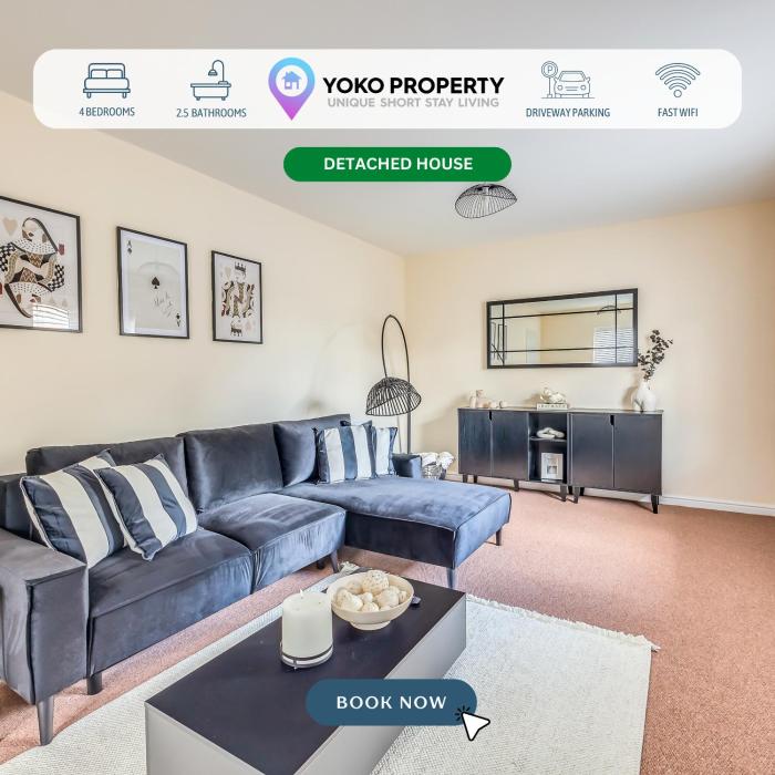 Beautiful Detached House with Driveway Parking, Study Room, Spacious Garden, Smart TVs and Fast Wifi by Yoko Property