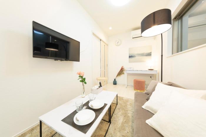 4 minutes by train to Namba 9 min walk to Sta