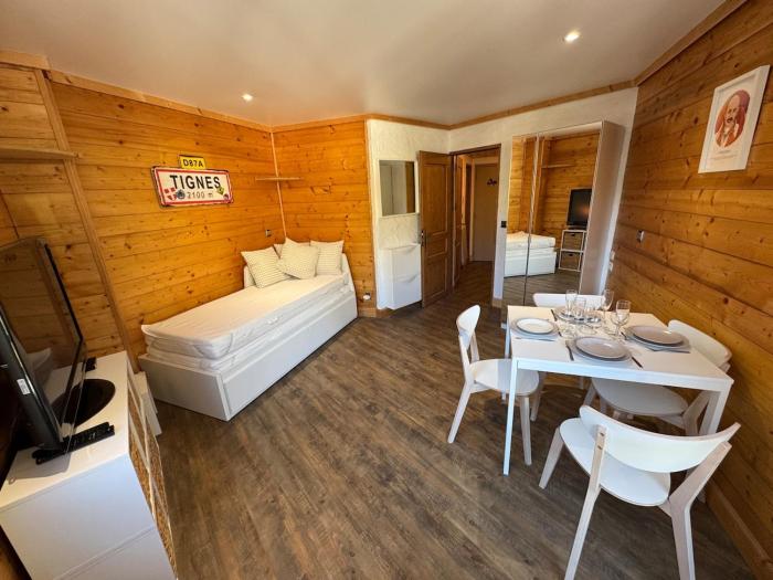 Studio cabine balcon vue montagne pieds des pistes
