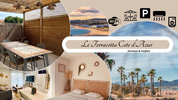LE TERRACOTTA COTE DAZUR - Proche PLAGE - Terrasse & Confort - CLIM - Parking et Wifi Gratuit- OFFRE SPECIALE