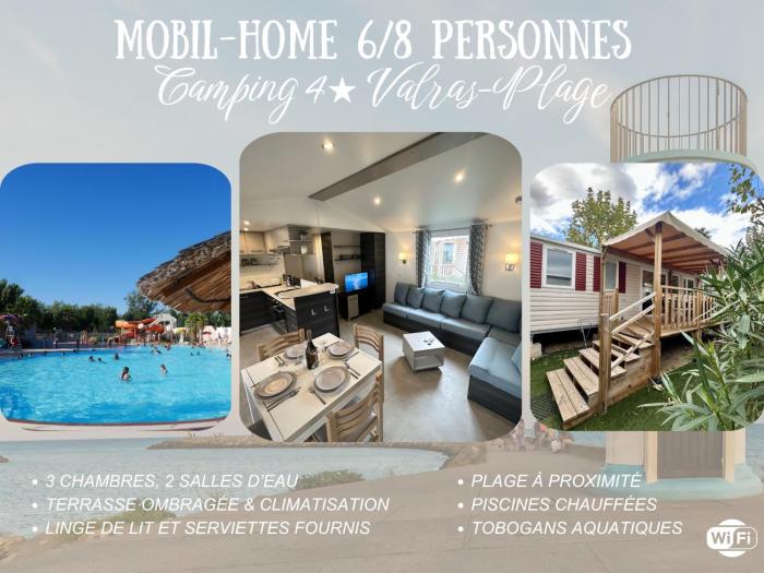 Mobil-home camping 4 étoiles à Valras-Plage Clim Piscine Proche Mer 6 à 8 pers