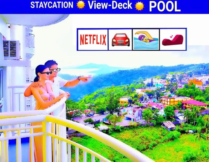 Tagaytay Hideaway 1-Bedroom Sleeps 4 in CITYLAND Prime Condo with Living room, Kitchen, Balcony, free Swimming Pool, 1 Parking, Wi-Fi, Netflix, Perfect View-Deck on 24F Rooftop