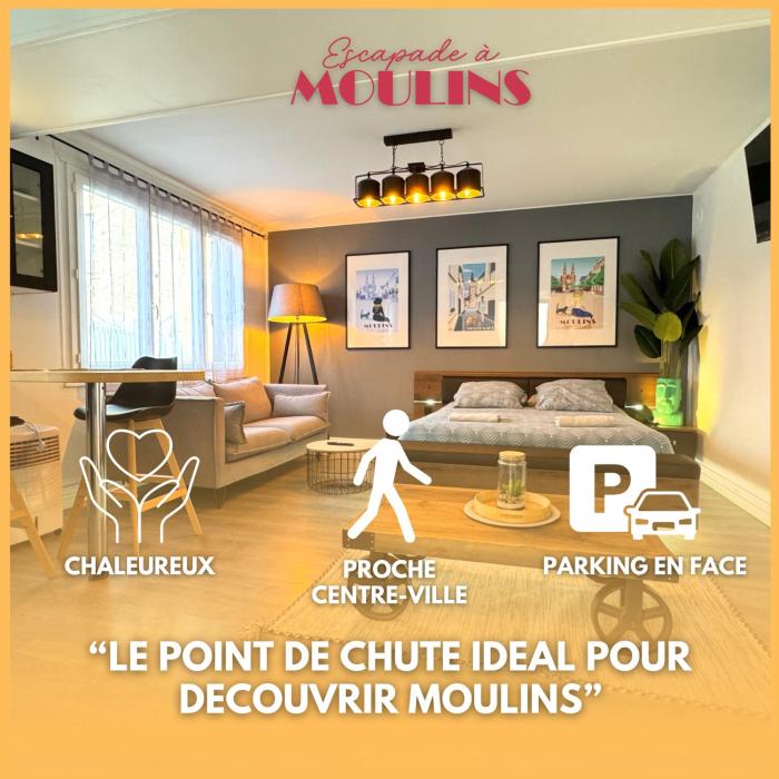 Escapade à Moulins, Studio élégant Rez-de-Chaussée et Parking gratuit