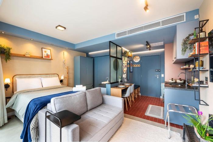 Studio com Varanda, Academia e Piscina