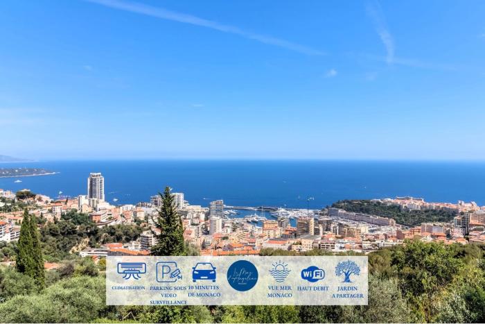 Le Mas dAngeline-Vue mer panoramique, jardin partagé, parking, voiture indispensable, route étroite et pentue, à 10 min de Monaco