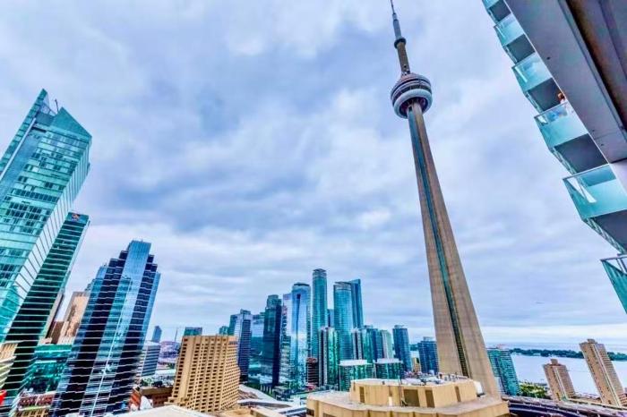 CN Tower and Rogers Centre View and Central Island Lake View
