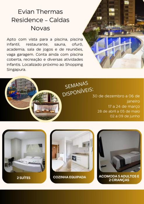 Evian Thermas Residence Caldas Novas 5 adultos 2 crianças até 11 anos