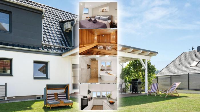 FeelGood Ferienhaus - 212 qm mit Sauna, Garten, Terrasse, Grill - 2 Apartments - für Familien & Gruppen - Mitten in Deutschland