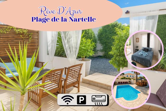 Rêve Dazur plage de la Nartelle studio 20m2 avec piscine partagée, parking Barbecue, draps inclus à la Nartelle