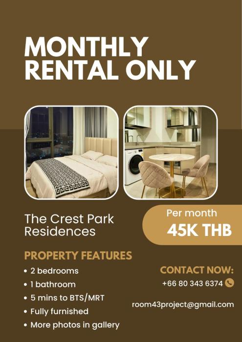 The Crest Park Residences Monthly Rent only #2BR Apartment at Chatuchak #MrtBts