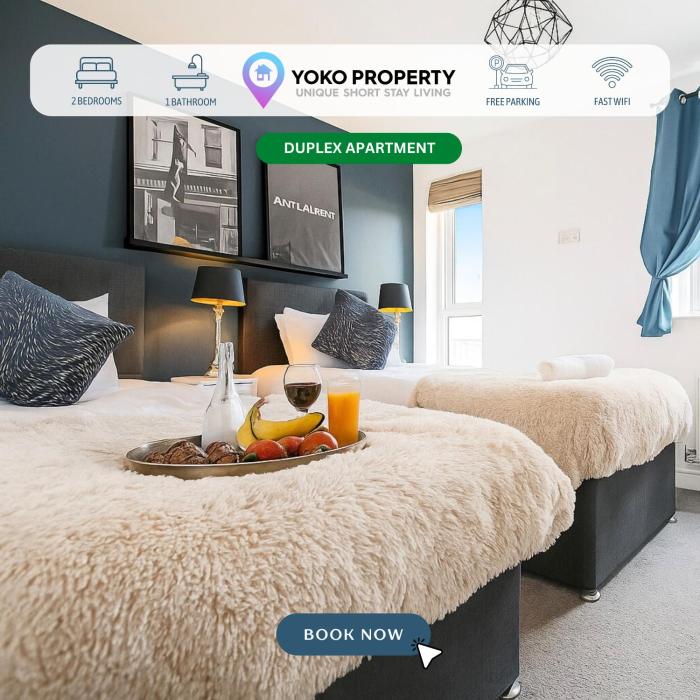 Stylish 2 Bedroom Duplex Apartment - Close to City Centre - Balcony, Free Parking, Self-Check-In, Fast Wifi & Smart TVs by Yoko Property