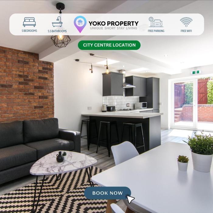 Spacious 5 Bedroom 5 Bathroom House - Central Location - Free Parking, Garden, Fast Wifi and Smarty TV by Yoko Property