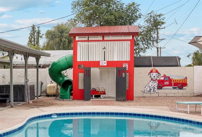 Family Escape with Pool and Fire-Station Playhouse
