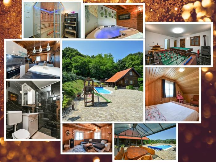 Family Friendly superior villa with heated pool 365 days, whirlpool, sauna, playground and barbeque in privacy near forest