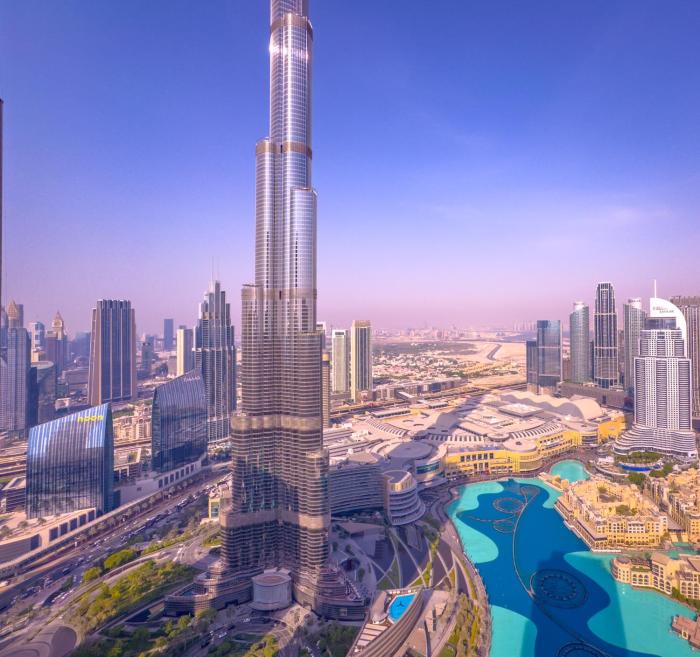 GRANDE SIGNATURE with a direct Burj Khalifa view and Private Fountain Show at 62nd floor with DXB AIRPORT VIP Shuttle option for 6 guests