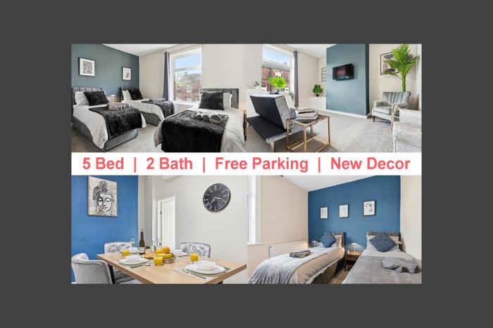 Modern 5 Bed 2 Bath House w Free Parking
