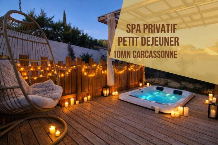 Les Gîtes de Laure - LEden Romantique, B&B, Spa privatif et Petit Déjeuner, Couloir de nage, 10mn Carcassonne