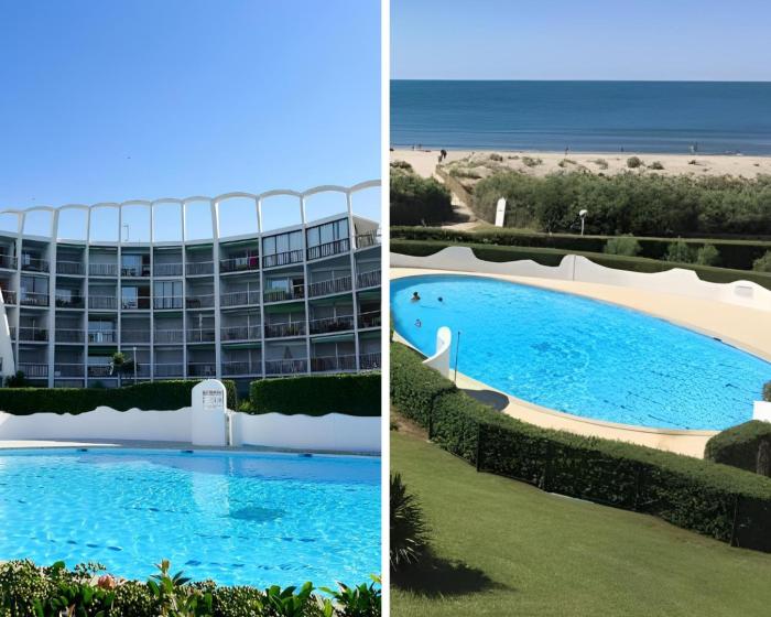 Studio 4 pers, 1ère ligne, Vue mer latérale, Piscine