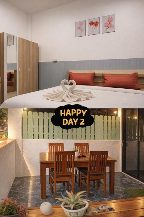Happy Day 2, one private room "king size bed" and two open room with double bed each, total six people