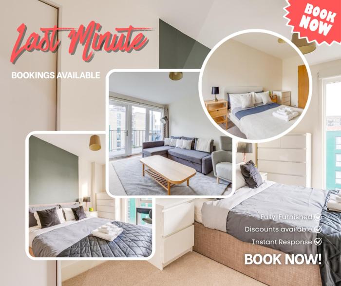 Last-Minute Secure l Sleeps Up to 8 l 2 Bedroom Apt By Capital Retreats Short Lets & Serviced Accommodation London With Balcony, Free WiFi
